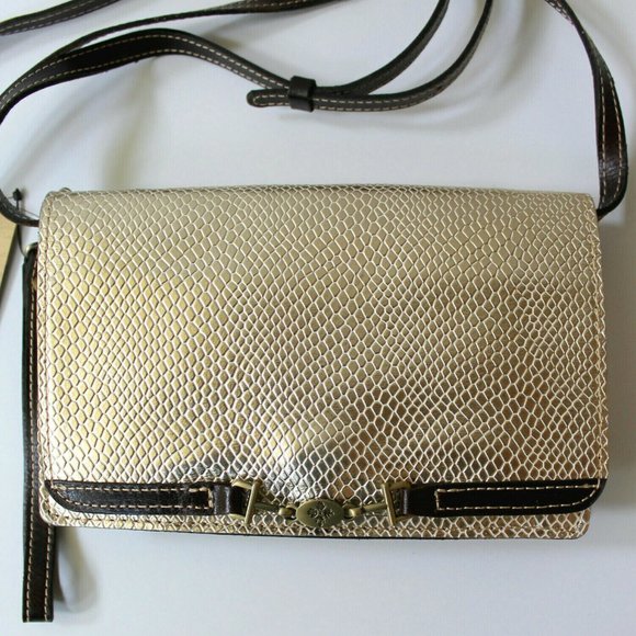 Patricia Nash Gold Metallic Python Apricale Crossbody Wristlet Clutch Bag Purse - Picture 6 of 12